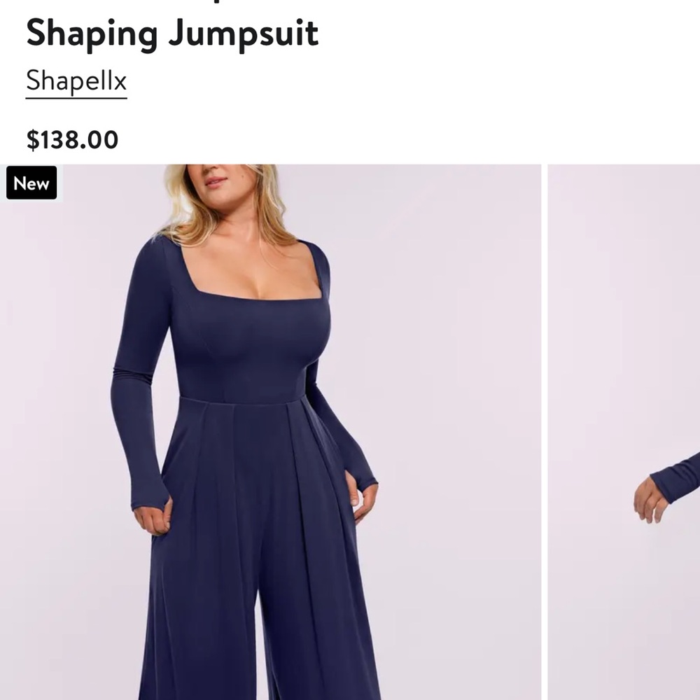 Shapellx-Long Sleeve Navy wide leg jumpsuit with Sweetheart Neckline - Picture 5 of 6